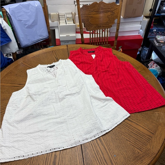 Lane Bryant Tops - New with Tags Lane Bryant White Eyelet Top with Red Accents